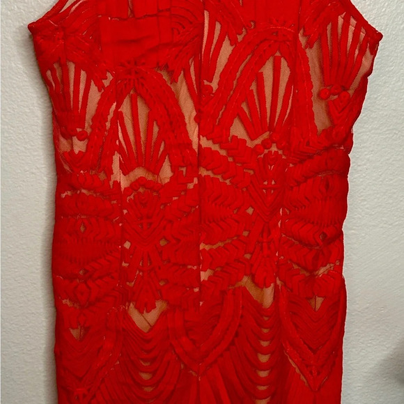 Tea & Cup red mini dress lace cutout sz Medium - Picture 5 of 8